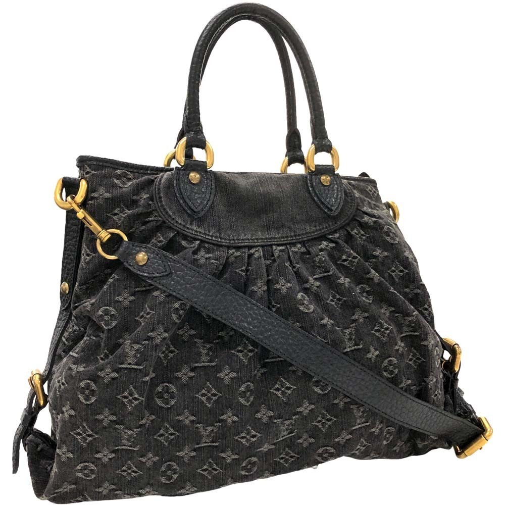 Louis Vuitton Neo Cabby Bag Denim Leather Black Yellow Suede Crossbody